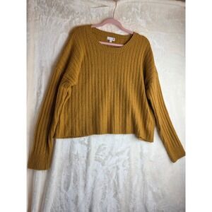 Ribbed Knit‎ Sweater Mustard Yellow Crew Neck Long Sleeve Relaxed Fit Women's L